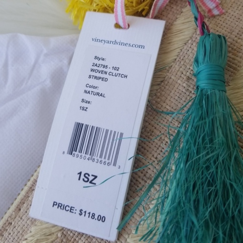 NWT Kayu by Vineyard Vines Woven Clutch Stripe Pom - Picture 6 of 6